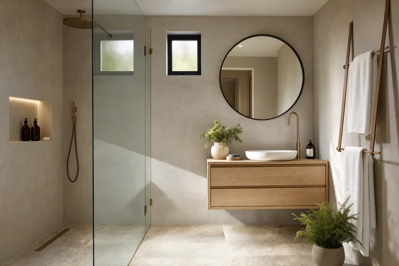 Casa de banho de casa expansível com duche separado por vidro